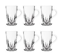 binsakao Tea Cups Set of 6 - Classic Clear Turkish Tea Cups - 285ml Footed Glass Tea Cup with Handles, Etched Design 9.6 oz