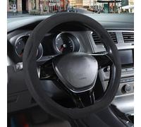 Binsheo 14 inch Black Suede D Shaped Steering Wheel Cover, Breathable Non-Slip Sweat-Proof Wear-Resistant No Pilling, Warm in Winter and Cool in Summer