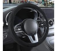 Binsheo 14 inch Black Suede Steering Wheel Cover, Breathable Non-Slip Sweat-Proof Wear-Resistant No Pilling, Warm in Winter and Cool in Summer