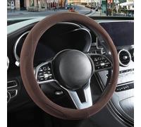 Binsheo 14 inch Brown Suede Steering Wheel Cover, Breathable Non-Slip Sweat-Proof Wear-Resistant No Pilling, Warm in Winter and Cool in Summer