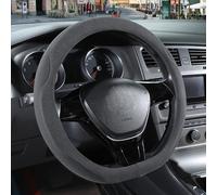 Binsheo 14 inch Gray Suede D Shaped Steering Wheel Cover, Breathable Non-Slip Sweat-Proof Wear-Resistant No Pilling, Warm in Winter and Cool in Summer