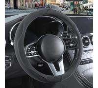 Binsheo 14 inch Gray Suede Steering Wheel Cover, Breathable Non-Slip Sweat-Proof Wear-Resistant No Pilling, Warm in Winter and Cool in Summer