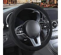 Binsheo Black Suede Steering Wheel Cover, Breathable Non-Slip Sweat-Proof Wear-Resistant No Pilling, Warm in Winter and Cool in Summer, Universal 15 inch
