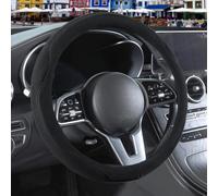 Binsheo Black Suede Steering Wheel Cover Large for Model X Model S Ford F150 F250 F350, Breathable Non-Slip Sweat-Proof Wear-Resistant, Warm in Winter and Cool in Summer, 15.5 inch to 16 inch