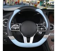 Binsheo Cute D Shape Car Steering Wheel Cover for Girls Bear Ears Shape Steering Wheel Protector Breathable Universal Fit for Most Cars,Black and Blue