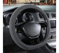 Binsheo Gray Suede D Shaped Steering Wheel Cover, Breathable Non-Slip Sweat-Proof Wear-Resistant No Pilling, Warm in Winter and Cool in Summer, Universal 15 inch
