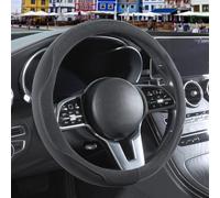 Binsheo Gray Suede Steering Wheel Cover Large for Model X Model S Ford F150 F250 F350, Breathable Non-Slip Sweat-Proof Wear-Resistant, Warm in Winter and Cool in Summer, 15.5 inch to 16 inch