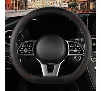 Binsheo Microfiber Leather D Shaped Steering Wheel Cover, Breathable, Anti Slip, Universal 15 inch, Black