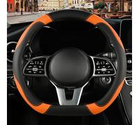 Binsheo Microfiber Leather D Shaped Steering Wheel Cover, Breathable, Anti Slip, Universal 15 inch, Black with Orange
