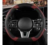 Binsheo Microfiber Leather D Shaped Steering Wheel Cover, Breathable, Anti Slip, Universal 15 inch, Black with Burgundy