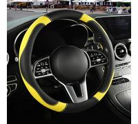 Binsheo Microfiber Leather Steering Wheel Cover, Breathable, Anti Slip, 13.5 inch to 14 inch, Black with Yellow
