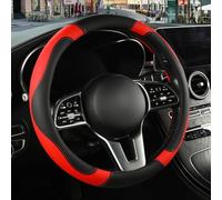 Binsheo Microfiber Leather Steering Wheel Cover, Breathable, Anti Slip, 15.5 inch to 16 inch, Black with Red