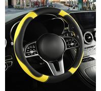 Binsheo Microfiber Leather Steering Wheel Cover Large for Ford F150 F250 F350 RAM 4Runner Tacoma Tundra Range Rover Model X Model S, Breathable, Anti Slip, 15.5 inch to 16 inch, Black with Yellow