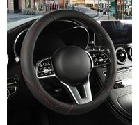 Binsheo Microfiber Leather Steering Wheel Cover Large Size for Ford F150 F250 F350 F450 RAM 4Runner Tacoma Tundra Sequoia Model S Model X, Breathable, Anti Slip, 15.5 inch to 16 inch, Black