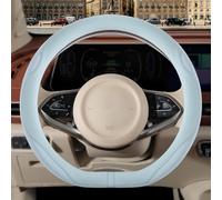 Binsheo Nappa Leather Blue D Shape Steering Wheel Cover, Advanced Microfiber Leather Non-Slip Breathable Fabric, Warm in Winter and Cool in Summer, Universal 15 inch