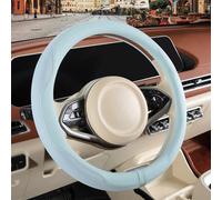 Binsheo Nappa Leather Blue Steering Wheel Cover, Advanced Microfiber Leather Non-Slip Breathable Fabric, Warm in Winter and Cool in Summer, Universal 15 inch