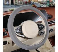 Binsheo Nappa Leather Steering Wheel Cover, Advanced Microfiber Leather Non-Slip Breathable Fabric, Warm in Winter and Cool in Summer, Gray Large 15.5 inch to 16 inch