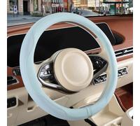 Binsheo Nappa Leather Steering Wheel Cover, Advanced Microfiber Leather Non-Slip Breathable Fabric, Warm in Winter and Cool in Summer, Blue Large 15.5 inch to 16 inch