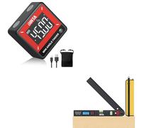 BINTA Digital Angle Finder Magnetic, Dustproof Digital Angle Gauge Inclinometer, Aluminum Backlit LCD Protractor with Horizontal Vertical Dual Bubble Meter for Woodworking Construction Machinery DIY