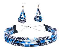 BintaRealWax Women's African Cotton Printed Turban Earrings Set Three Strand Rope Adjustable Hairband Earrings 3PS