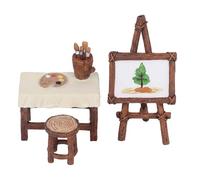 Binwat 3Pcs Fairy Garden Accessories, Miniature Garden Ornaments Micro Landscape Decorations Easel Table Chair Furniture Set for DIY Terrarium Potted Plants Dollhouse Desk Decor