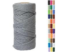 Binwat 5mm x100m Macrame Cord Thick Natural Cotton Cord DIY Crafts Yarn Thread Twisted Spool Twine String Cotton Rope for Wall Hanging,Plant Hangers,Knitting,Decorative Projects(Grey)