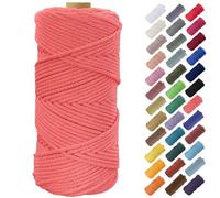 Binwat 5mm x100m Macrame Cord Thick Natural Cotton Cord DIY Crafts Yarn Thread Twisted Spool Twine String Cotton Rope for Wall Hanging,Plant Hangers,Knitting,Decorative Projects(Watermelon pink)
