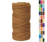 Binwat 5mm x100m Macrame Cord Thick Natural Cotton Cord DIY Crafts Yarn Thread Twisted Spool Twine String Cotton Rope for Wall Hanging,Plant Hangers,Knitting,Decorative Projects(Caramel colour)