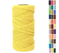 Binwat 5mm x100m Macrame Cord Thick Natural Cotton Cord DIY Crafts Yarn Thread Twisted Spool Twine String Cotton Rope for Wall Hanging,Plant Hangers,Knitting,Decorative Projects(Yellow)