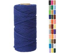 Binwat 5mm x100m Macrame Cord Thick Natural Cotton Cord DIY Crafts Yarn Thread Twisted Spool Twine String Cotton Rope for Wall Hanging,Plant Hangers,Knitting,Decorative Projects(Dark blue)