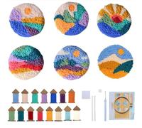 Binwat 6PCS Punch Needle Coaster Kit,Easy Punch Needle DIY Embroidery Set with Tools, Yarns, Hoop, Instructions Easy for Beginners, Kids, Adults, Handmade Gift and Decoration Landscape