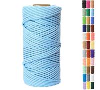 Binwat Macrame Cord Thick Natural Cotton Cord DIY Crafts Yarn Thread Twisted Spool Twine String Cotton Rope for Wall Hanging,Plant Hangers,Knitting,Decorative Projects 4mm x100m (Sky blue)