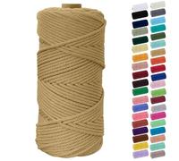 Binwat Macrame Cord Thick Natural Cotton Cord DIY Crafts Yarn Thread Twisted Spool Twine String Cotton Rope for Wall Hanging,Plant Hangers,Knitting,Decorative Projects 4mm x100m (Coffee)