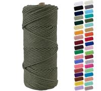 Binwat Macrame Cord Thick Natural Cotton Cord DIY Crafts Yarn Thread Twisted Spool Twine String Cotton Rope for Wall Hanging,Plant Hangers,Knitting,Decorative Projects 4mm x100m (ArmyGreen)