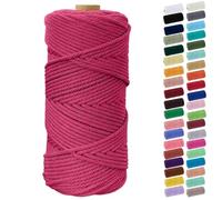 Binwat Macrame Cord Thick Natural Cotton Cord DIY Crafts Yarn Thread Twisted Spool Twine String Cotton Rope for Wall Hanging,Plant Hangers,Knitting,Decorative Projects 4mm x100m (Rose Red)