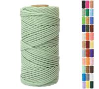 Binwat Macrame Cord Thick Natural Cotton Cord DIY Crafts Yarn Thread Twisted Spool Twine String Cotton Rope for Wall Hanging,Plant Hangers,Knitting,Decorative Projects 4mm x100m (Matcha green)