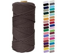 Binwat Macrame Cord Thick Natural Cotton Cord DIY Crafts Yarn Thread Twisted Spool Twine String Cotton Rope for Wall Hanging,Plant Hangers,Knitting,Decorative Projects 4mm x100m (Brown)
