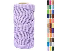 Binwat Macrame Cord Thick Natural Cotton Cord DIY Crafts Yarn Thread Twisted Spool Twine String Cotton Rope for Wall Hanging,Plant Hangers,Knitting,Decorative Projects 4mm x100m (Light purple)