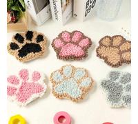 Binwat Punch Needle Coaster Kit,Easy Punch Needle DIY Embroidery Set with Tools, Yarns, Hoop, Instructions Easy for Beginners, Kids, Adults, Handmade Gift and Decoration (Cat's paw)