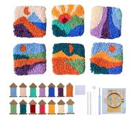 Binwat Punch Needle Coaster Kit,Easy Punch Needle DIY Embroidery Set with Tools, Yarns, Hoop, Instructions Easy for Beginners, Kids, Adults, Handmade Gift and Decoration (Square Landscape)