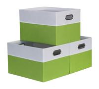 BinWhiz 3 Pack Clothing Storage Bins, Rectangle Large Storage Baskets with Metal Handle, Collapsible Storage Organiser Bins, Fabric Storage Bins for Shelf, Closet, Office 38x28x24 cm (White & Green)