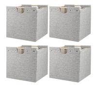 BinWhiz 33x33x33 cm Collapsible Storage Cubes, Fabric Bins with Wooden Handles for Kallax Shelves, Closet, Cabinet, Bookcase, Home Organizer Boxes for Decor and Laundry (Beige)