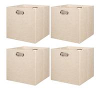 BinWhiz 4 Pack Collapsible Linen Fabric Storage Cubes/Organiser - 33x33x33 cm Fabric Bins for Kallax Shelves, Cabinet, Bookcase, Closet - Versatile Home Organizer Boxes for Decor and Laundry (Beige)