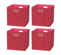 BinWhiz 4 Pack Collapsible Linen Fabric Storage Cubes/Organiser - 33x33x33 cm Fabric Bins for Kallax Shelves, Cabinet, Bookcase, Closet - Versatile Home Organizer Boxes for Decor and Laundry (Red)