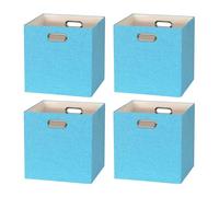 BinWhiz 4 Pack Collapsible Linen Fabric Storage Cubes/Organiser- 33x33x33 cm Fabric Bins for Kallax Shelves, Cabinet, Bookcase, Closet - Versatile Home Organizer Boxes for Decor and Laundry (Blue)