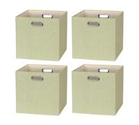 BinWhiz 4 Pack Collapsible Linen Fabric Storage Cubes/Organiser - 33x33x33 cm Fabric Bins for Kallax Shelves, Cabinet, Bookcase, Closet - Versatile Home Organizer Boxes for Decor and Laundry (Yellow)