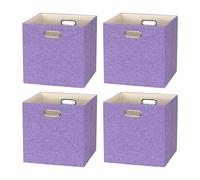 BinWhiz 4 Pack Collapsible Linen Fabric Storage Cubes/Organiser - 33x33x33 cm Fabric Bins for Kallax Shelves, Cabinet, Bookcase, Closet - Versatile Home Organizer Boxes for Decor and Laundry (Purple)