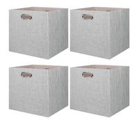 BinWhiz 4 Pack Collapsible Linen Storage Cubes - 33x33x33 cm Fabric Bins for Kallax Shelves, Cabinet, Bookcase, Closet - Versatile Home Organizer Boxes for Decor and Laundry (Grey)