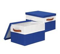 BinWhiz Fabric Storage Bins with Lids, 15x11x9.5 Inch Collapsible Organizer Baskets for Shelves, Closets, Storage Rooms, Home Decor, 2 Pack, White & Blue