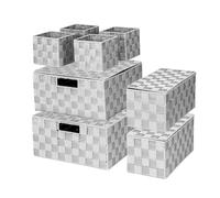 BinWhiz Hand-woven Storage Baskets Sets, Storage Baskets Sets, Storage Box Drawer Organizer Divider Basket, Storage Organiser Baskets for Closet, Office, Table Organization, Set of 8 (Grey)